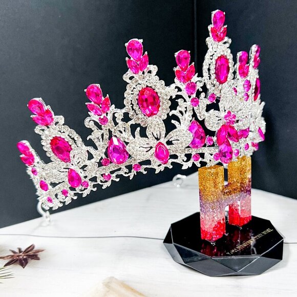 Fuchsia Gemstone Crown, Silver bridal crown, Floral crown, Goddess crown, *RARE*